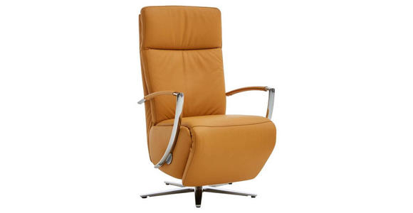RELAXSESSEL in Leder Gelb  - Edelstahlfarben/Gelb, Design, Leder/Metall (70/110/80cm) - Cantus