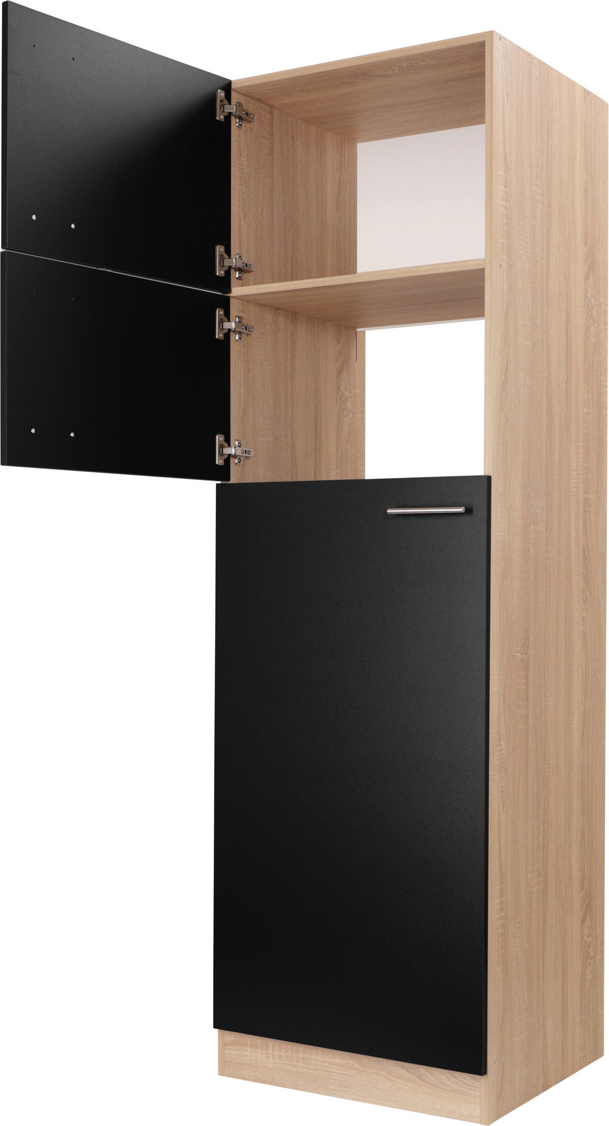 GERÄTEUMBAUSCHRANK 60/200/60 cm  in Schwarz, Eichefarben  - Eichefarben/Silberfarben, Basics, Holzwerkstoff/Metall (60/200/60cm) - Respekta