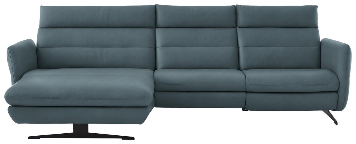 ECKSOFA in Echtleder Blaugrau  - Blaugrau/Schwarz, Design, Leder/Metall (169/298cm) - Dieter Knoll
