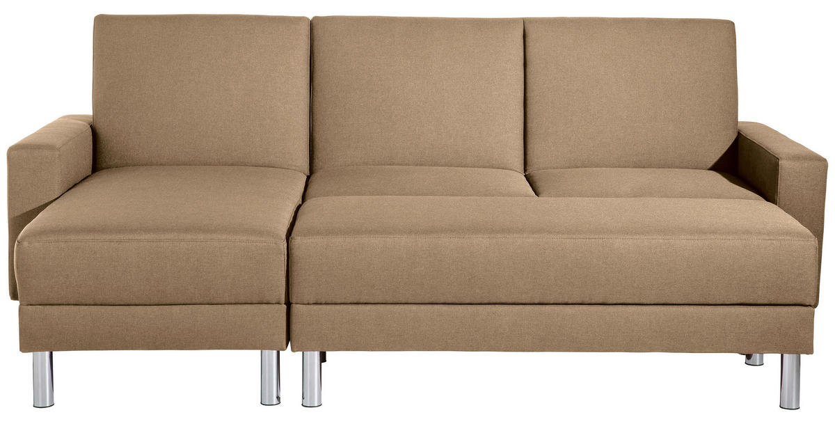 ECKSCHLAFSOFA inkl. Hocker in Sandfarben Textil   - Sandfarben/Chromfarben, Konventionell, Textil/Metall (152/230cm) - Max Winzer
