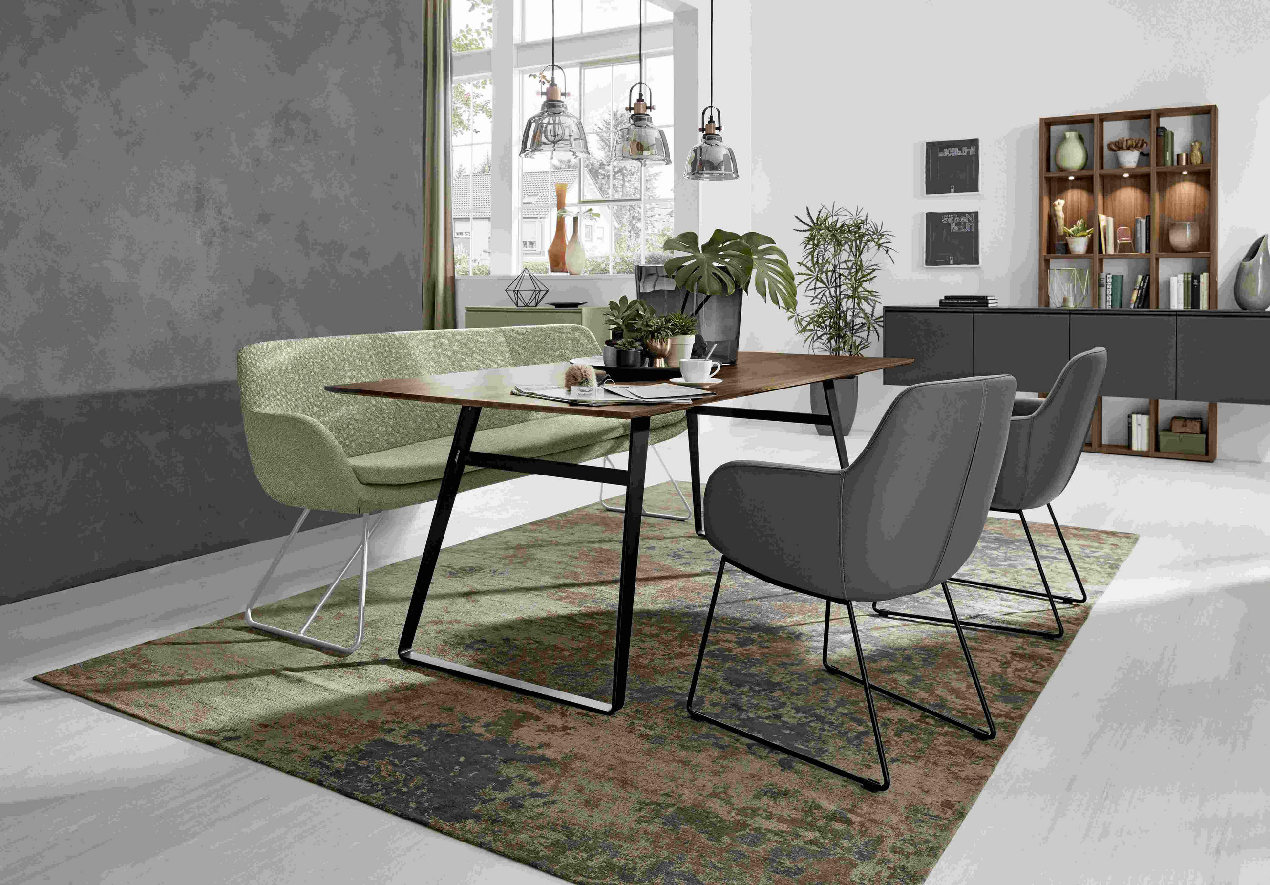 SITZBANK 180/87/65 cm Webstoff Olivgrün Metall - Edelstahlfarben/Olivgrün, Design, Textil/Metall (180/87/65cm) - Musterring