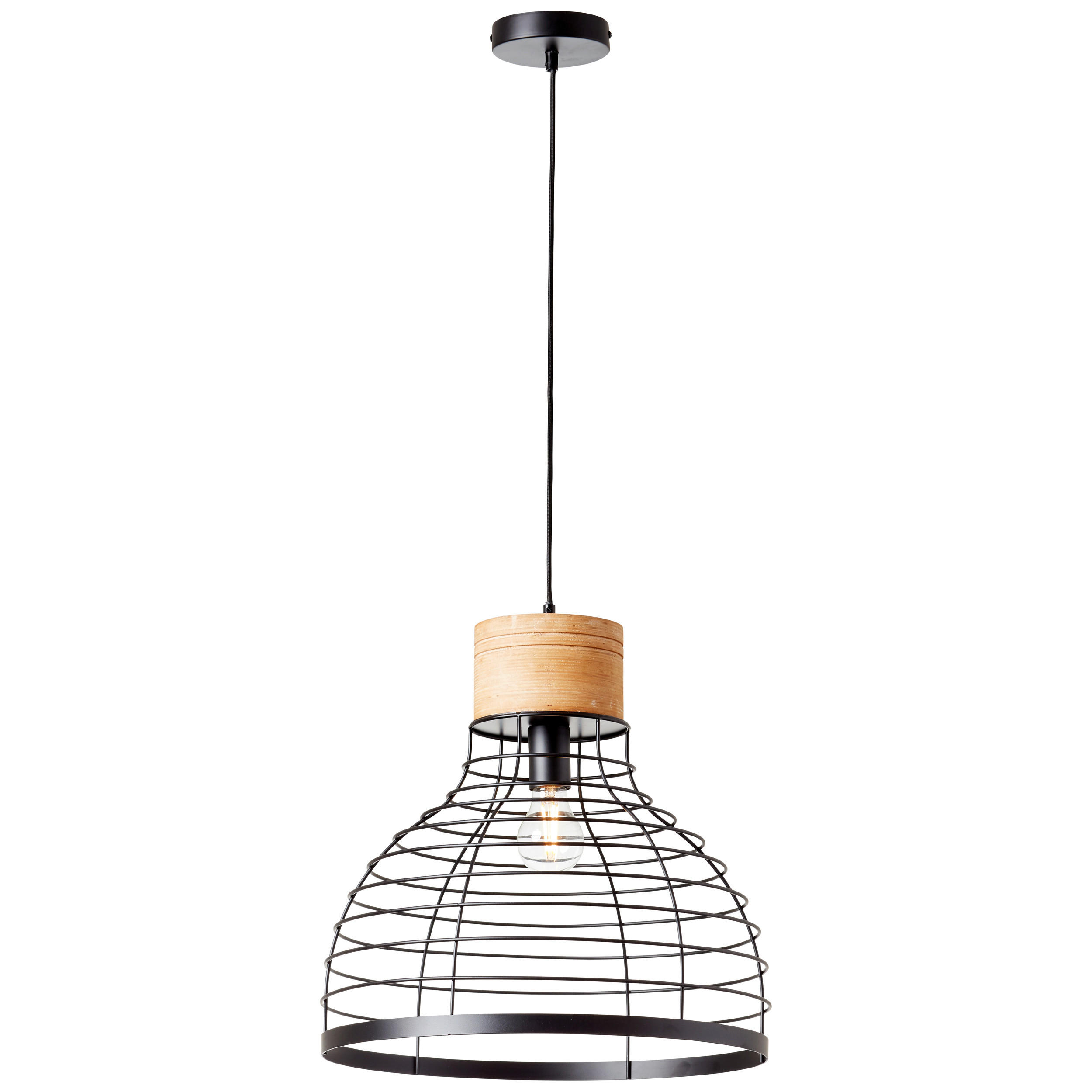 PENDELLEUCHTE 47/135 cm  - Schwarz, Natur, Holz/Metall (47/135cm) - Brilliant