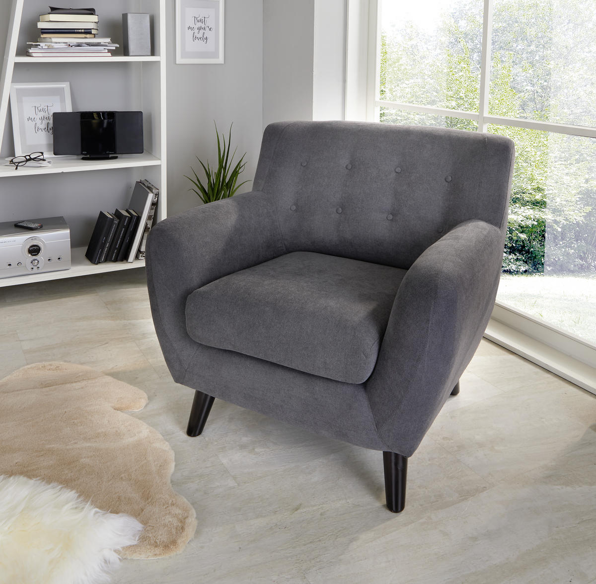 FOTELJA drvo, tekstil  crna, tamno siva   - tamno siva/crna, Moderno, drvo/tekstil (87/82/85cm) - Ti'me