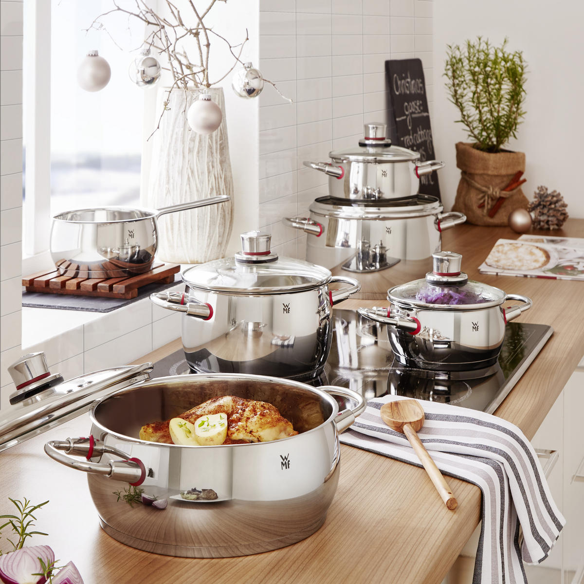 KOCHTOPFSET Quality One 6-teilig  - Silberfarben, Basics, Glas/Metall (53,2/31/28,5cm) - WMF