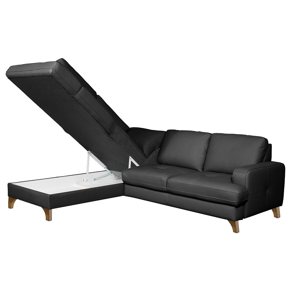 ECKSOFA Lederlook Echtleder Schwarz  - Buchefarben/Schwarz, Design, Leder/Holz (234/190cm) - Livetastic