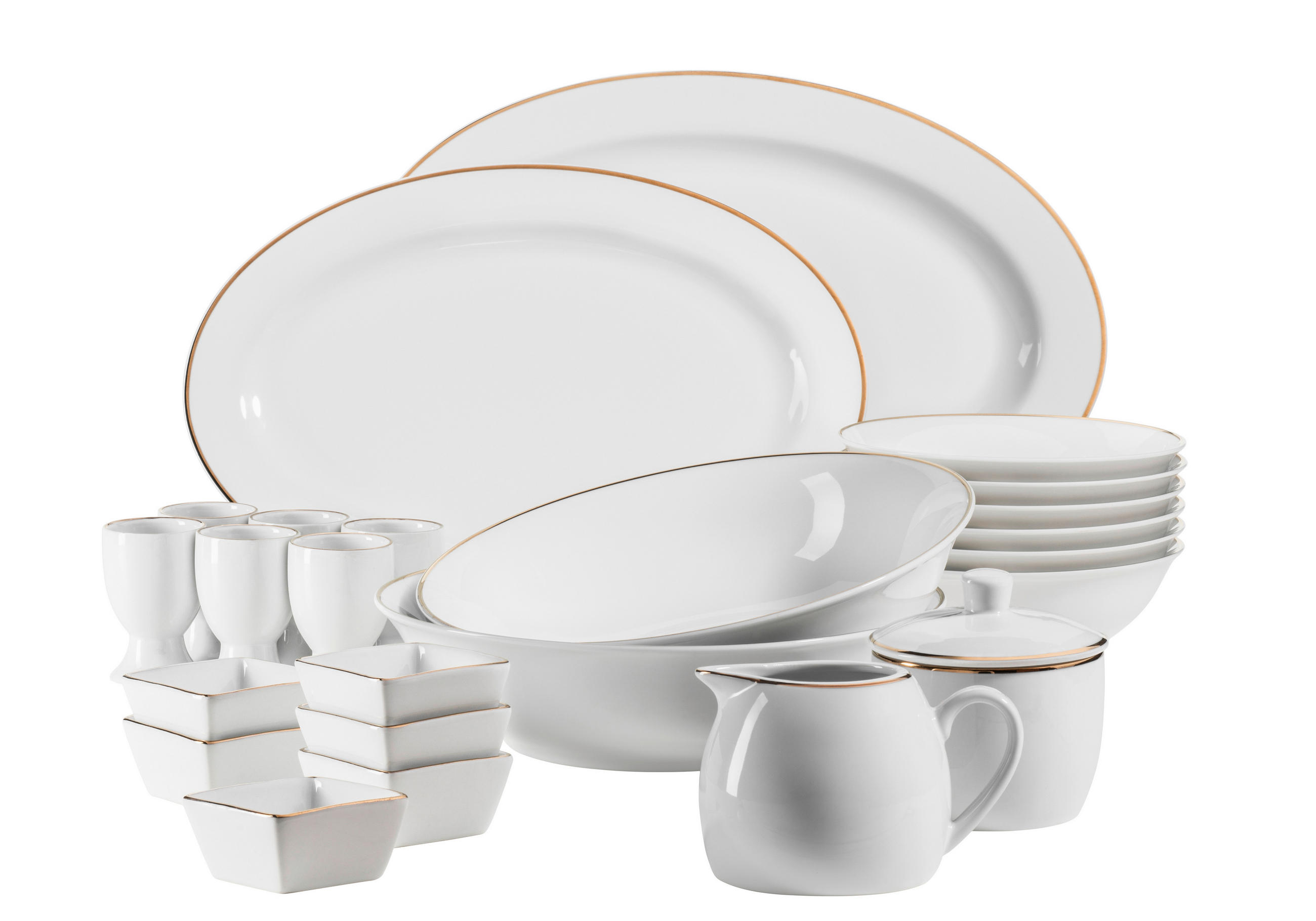 Zusatzpaket 24 Tlg Professional Dining 24-teilig  - Weiss/Goldfarben, Basics, Keramik (39/34/28cm) - Mäser