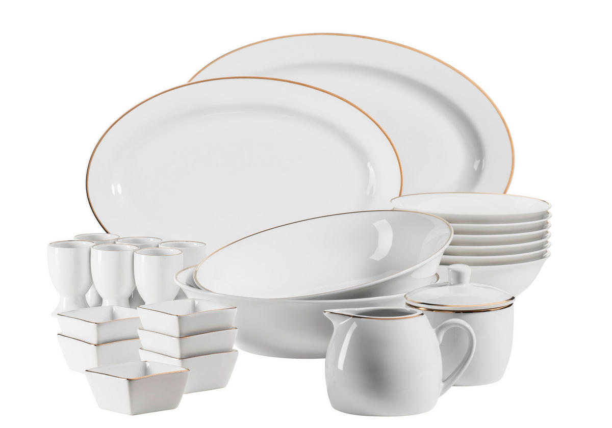 KOMBISERVICE Weiß, Goldfarben Professional Dining 24-teilig 6 Personen  - Goldfarben/Weiß, Basics, Keramik (39/34/28cm) - Mäser