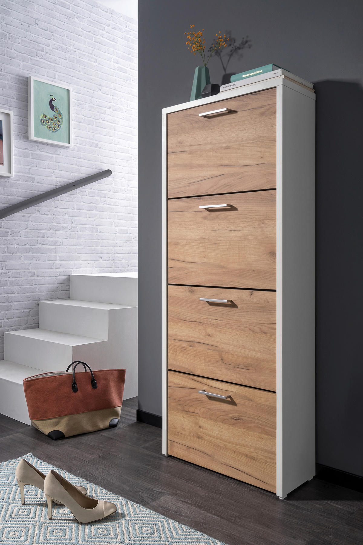 OMARA Z LOPUTAMI ZA ČEVLJE bela, barve hrasta - barve hrasta/bela, Konvencionalno, leseni material (60/151,5/25cm) - Ti'me