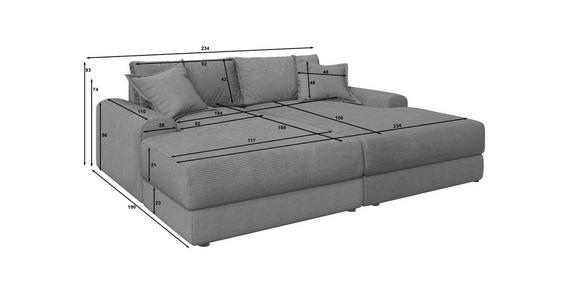 BIGSOFA Cord Hellgrau  - Hellgrau/Schwarz, MODERN, Kunststoff/Textil (234/93/190cm) - Carryhome