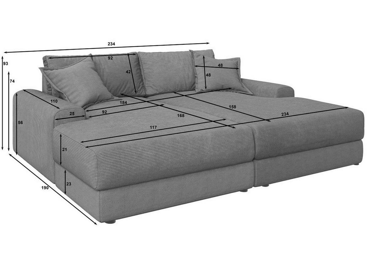 BIGSOFA Cord Olivgrün  - Schwarz/Olivgrün, MODERN, Kunststoff/Textil (234/93/190cm) - Carryhome