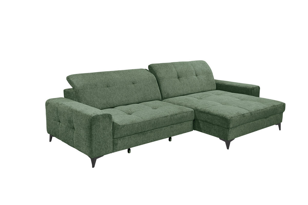 ECKSOFA SORELLA Dunkelgrün Mikrovelours Kopfteilverstellung, Sitztiefenverstellung  - Dunkelgrün/Schwarz, Design, Kunststoff/Textil (328/182cm) - MID.YOU