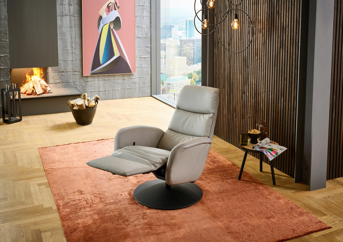 RELAXSESSEL in Leder Greige  - Greige/Schwarz, Design, Leder/Metall (76/108/86cm) - Dieter Knoll