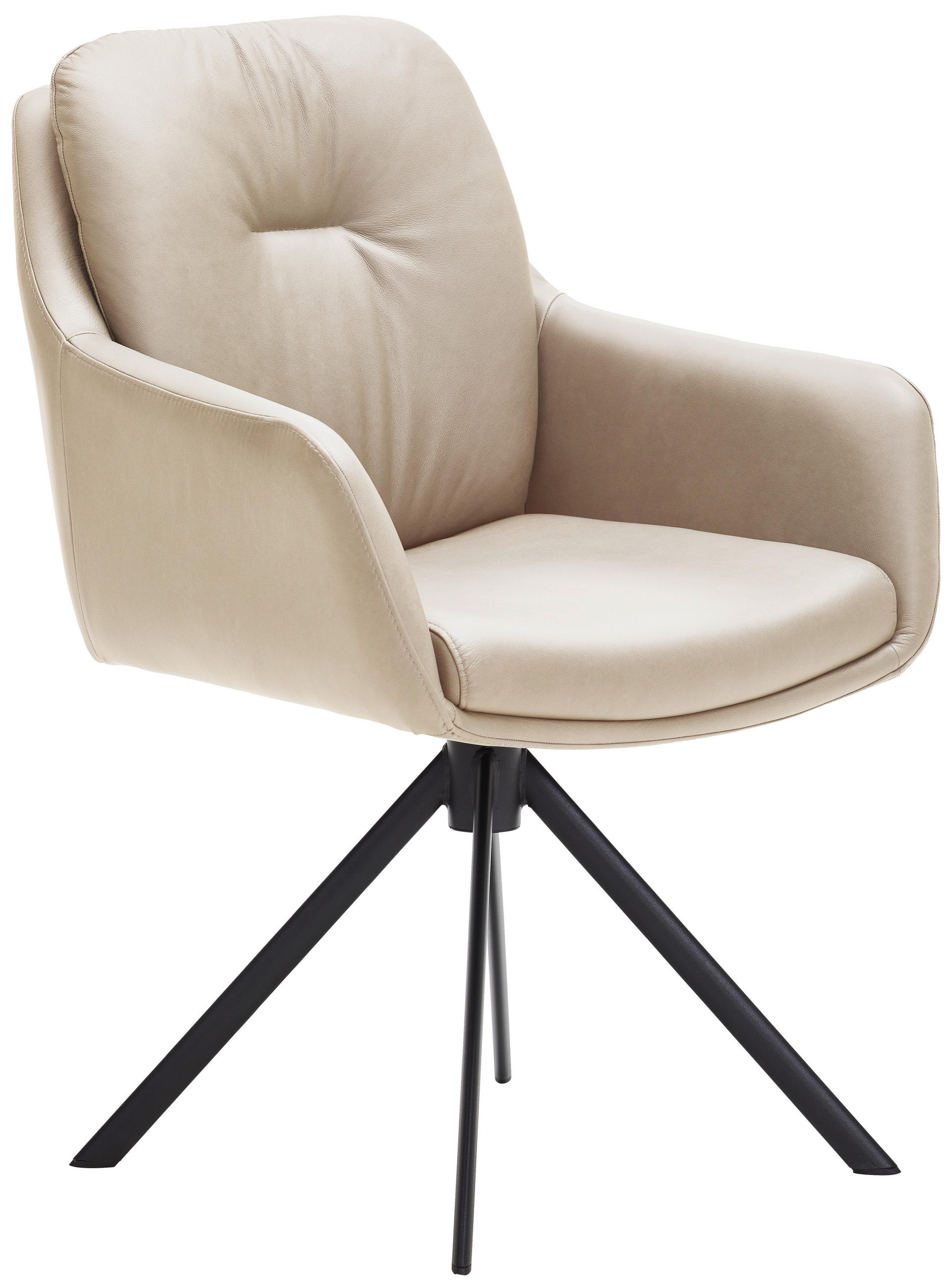 ARMLEHNSTUHL  in Eisen Echtleder pigmentiert  - Beige/Schwarz, Design, Leder/Metall (62/90/65cm) - Waldwelt