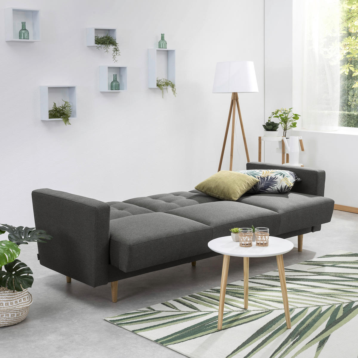 3-SITZER-SOFA in Flachgewebe Anthrazit  - Eschefarben/Anthrazit, MODERN, Holz/Textil (224/81/83cm) - Max Winzer
