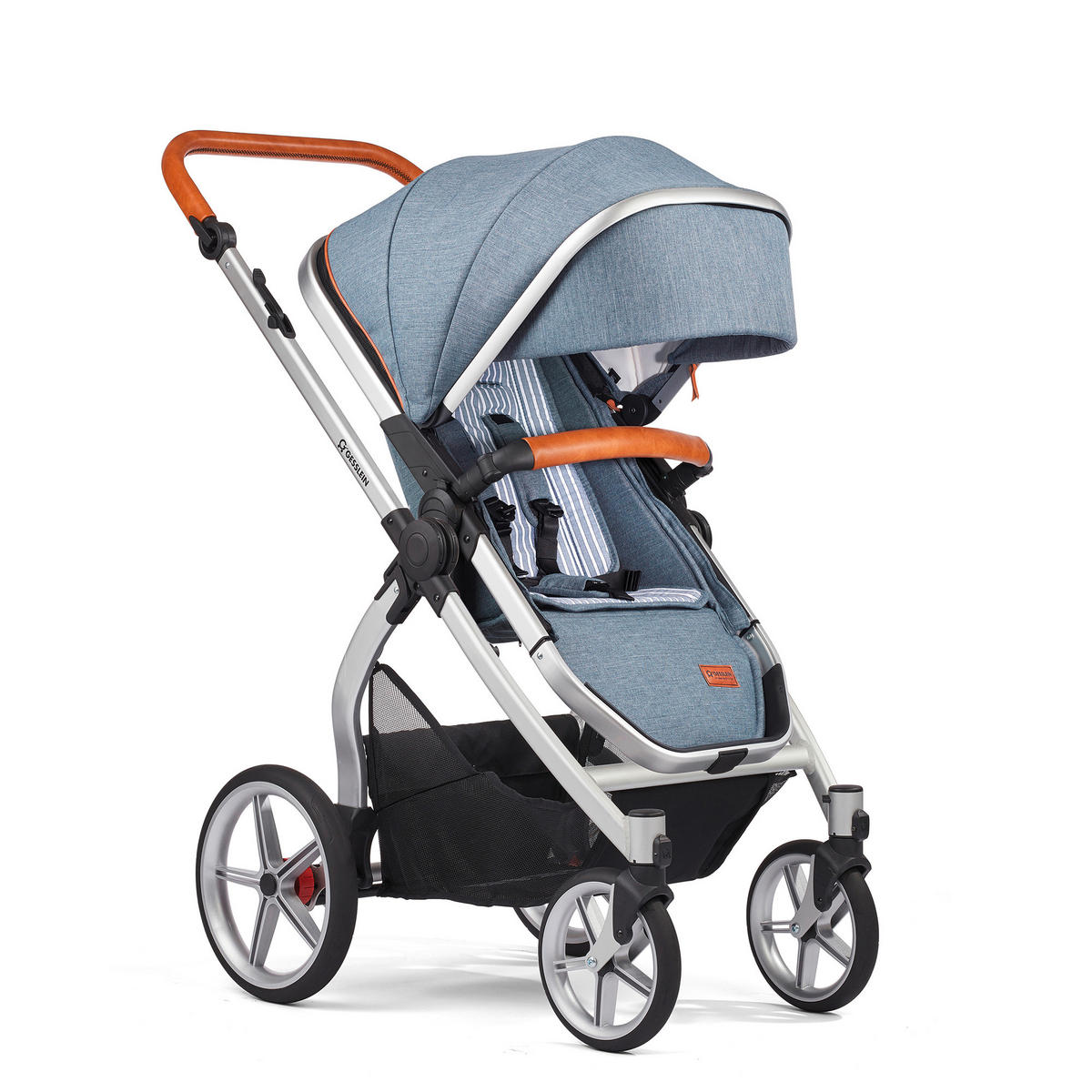 KINDERWAGENSET FX4 Life  - Blau/Cognac, Basics, Textil/Metall (57/129/100cm) - Gesslein