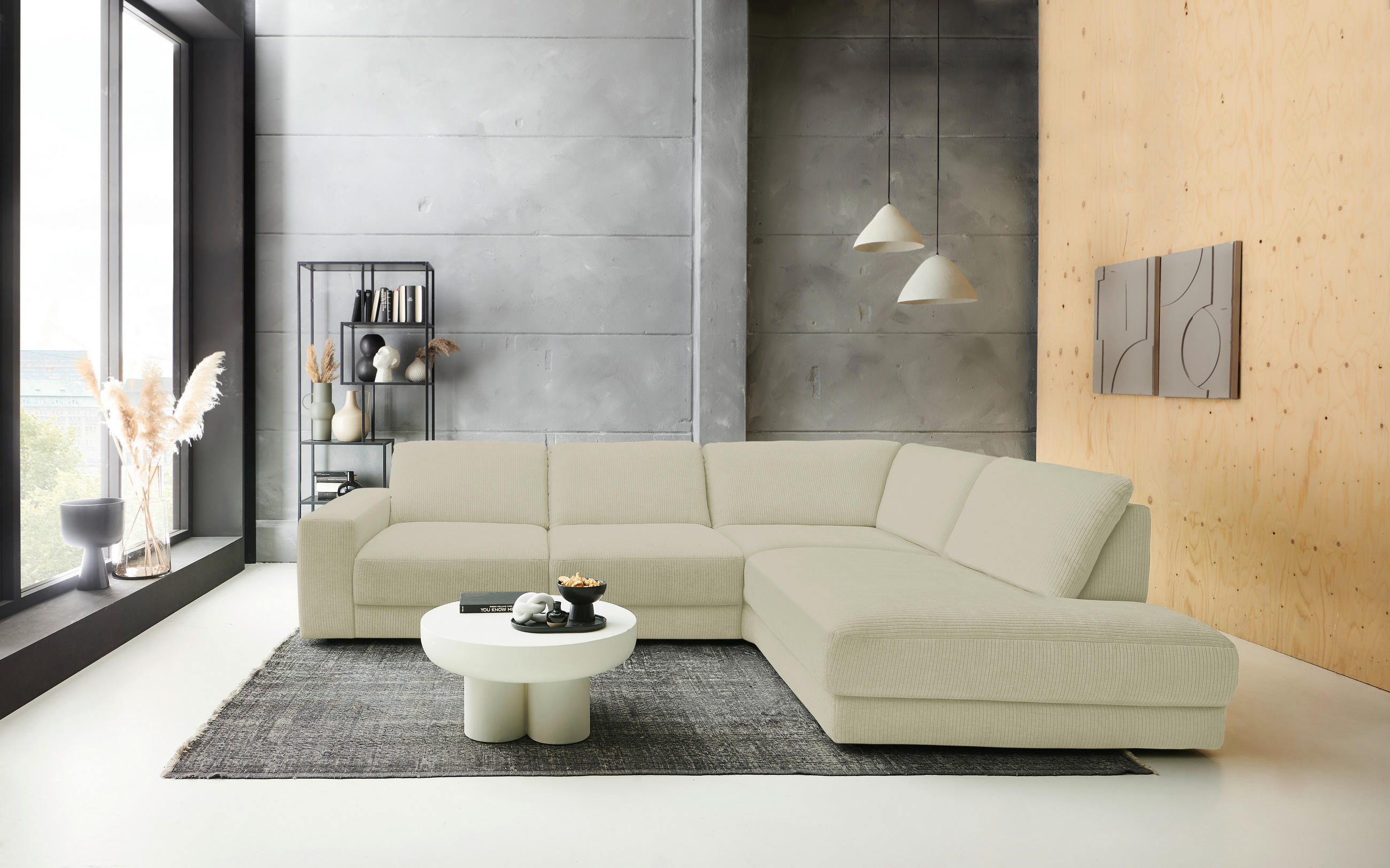 ECKSOFA in Chenille, Jacquard Sandfarben  - Sandfarben/Schwarz, Design, Kunststoff/Textil (316/242cm) - Niels Andersson