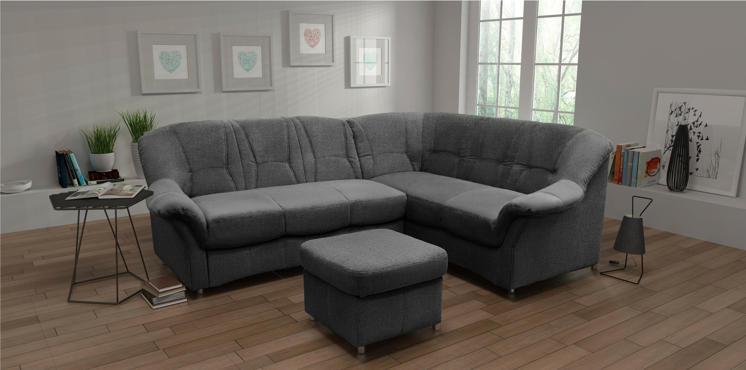 HOCKER in Textil Grau - Schwarz/Grau, KONVENTIONELL, Kunststoff/Textil (60/40/60cm) - MID.YOU