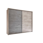 SCHWEBETÜRENSCHRANK in Grau, Eichefarben - Chromfarben/Eichefarben, Design, Holzwerkstoff/Metall (270/226/60cm) - Venda