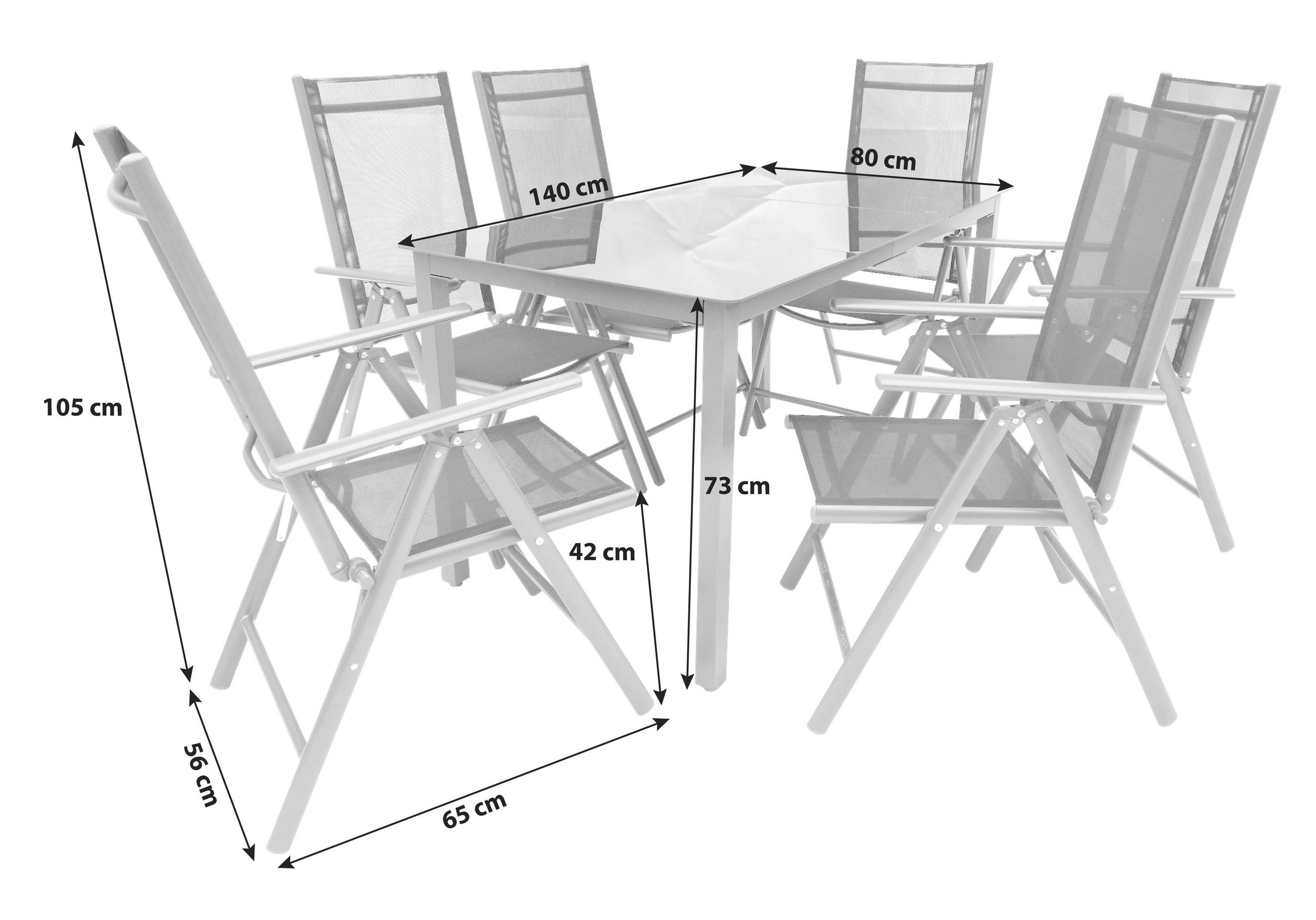 GARTENGARNITUR  7-teilig  - Schwarz, Basics, Metall (140/73/80cm) - MID.YOU