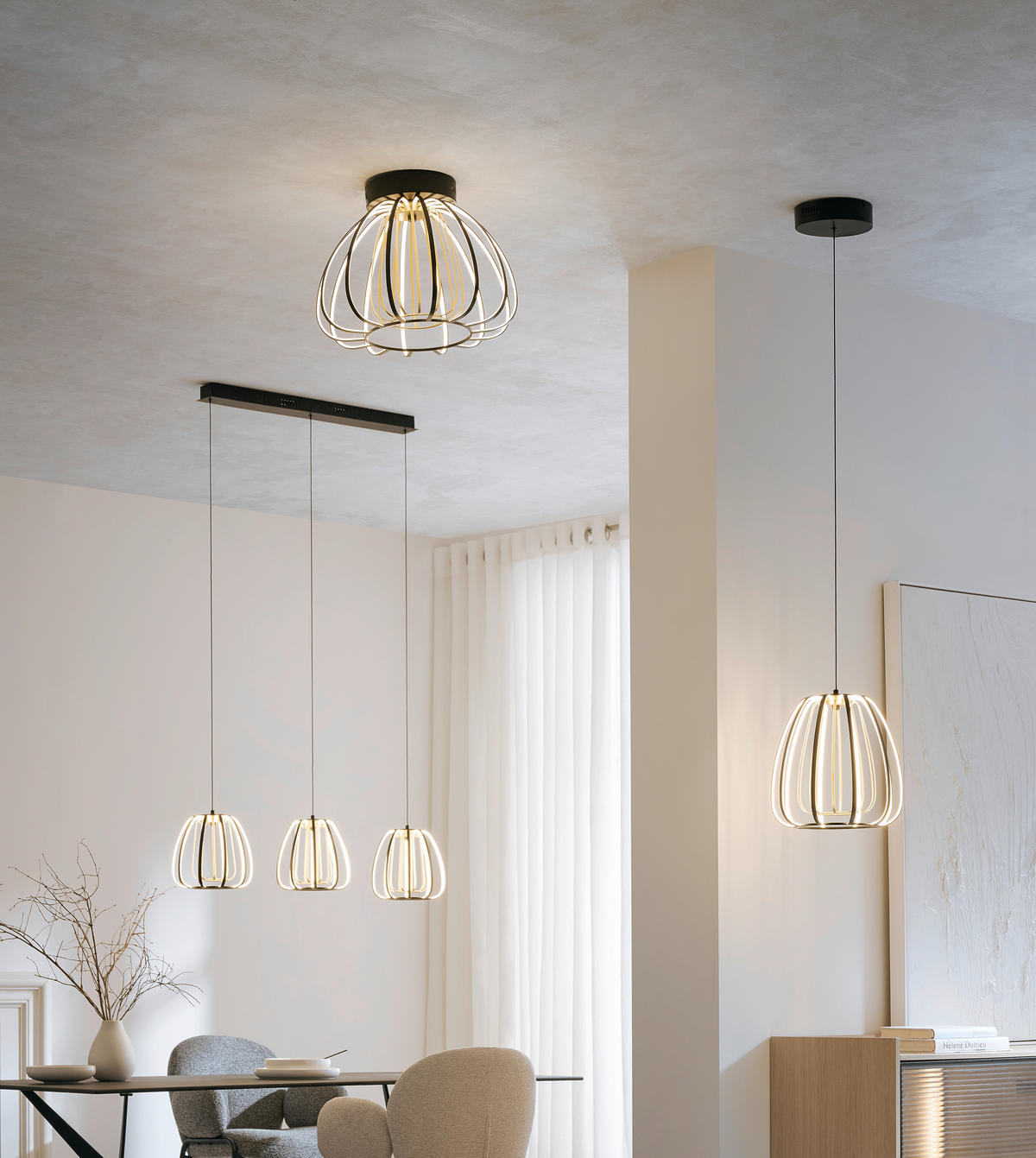 LED MENNYEZETI LÁMPA - fekete/aranyszínű, Design, műanyag/Üveg (44,5/33cm) - Novel