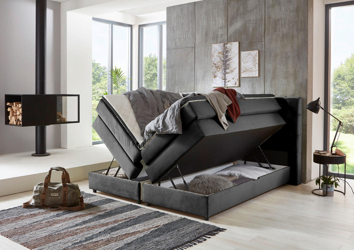 BOXSPRING KREVET    180/200 cm  - antracit, Moderno, tekstil/plastika (180/200cm) - MID.YOU