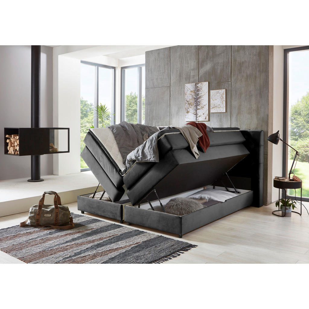 Thumbnail - Mid.you Boxspringbett, Anthrazit, Textil, H2 + H3, 7-Zonen, Höhe ca. 19 cm, 180x200 cm, Bettkasten, Topper durchgehend, ...