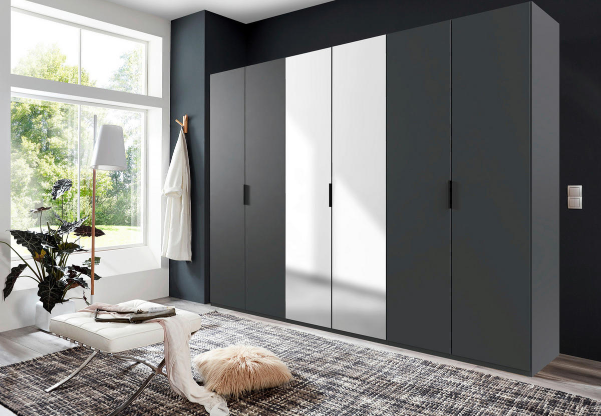 FALTTÜRENSCHRANK 300/236/58 cm 3-türig Graphitfarben  - Schwarz/Graphitfarben, Design, Glas/Holzwerkstoff (300/236/58cm) - Boxxx
