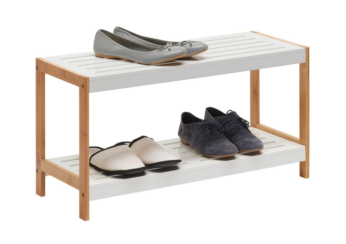 SCHUHREGAL Bambus massiv Braun, Weiß  - Braun/Weiß, Design, Holz/Holzwerkstoff (70/36/26cm) - Xora