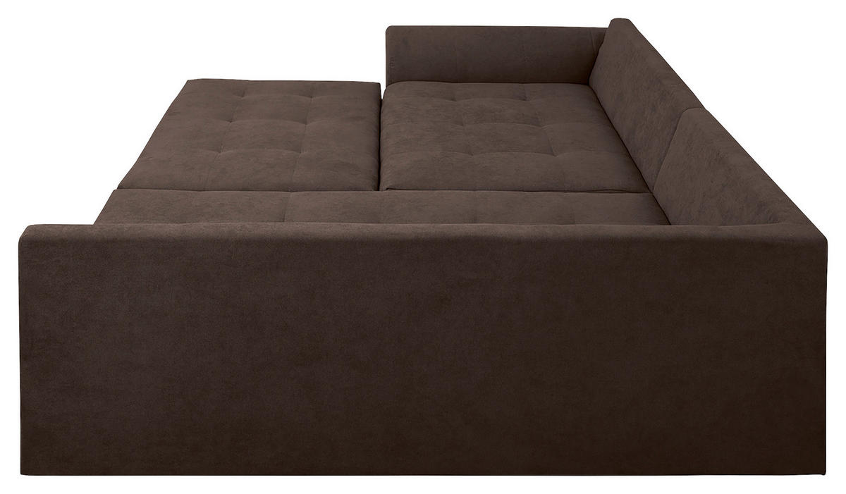 ECKSOFA inkl. Hocker Ariella Graubraun Mikrofaser  - Graubraun/Naturfarben, Design, Holz/Textil (161/231cm) - Livetastic