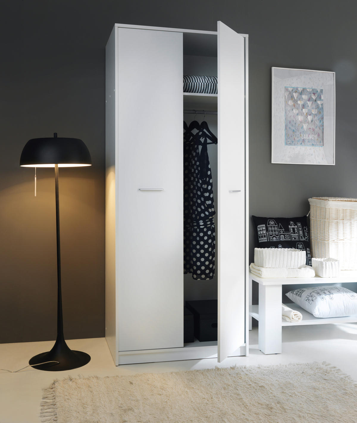 DREHTÜRENSCHRANK  in Weiß  - Silberfarben/Weiß, MODERN, Holzwerkstoff/Kunststoff (80/197/54,5cm) - MID.YOU