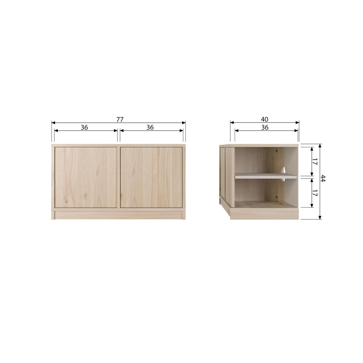LOWBOARD Modulair 77/44/40 cm  erweiterbar  - Naturfarben, Design, Holz (77/44/40cm) - Livetastic
