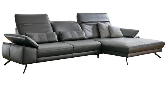 ECKSOFA Rivello Anthrazit Echtleder  - Anthrazit/Schwarz, Design, Leder/Metall (328/193cm) - Dieter Knoll