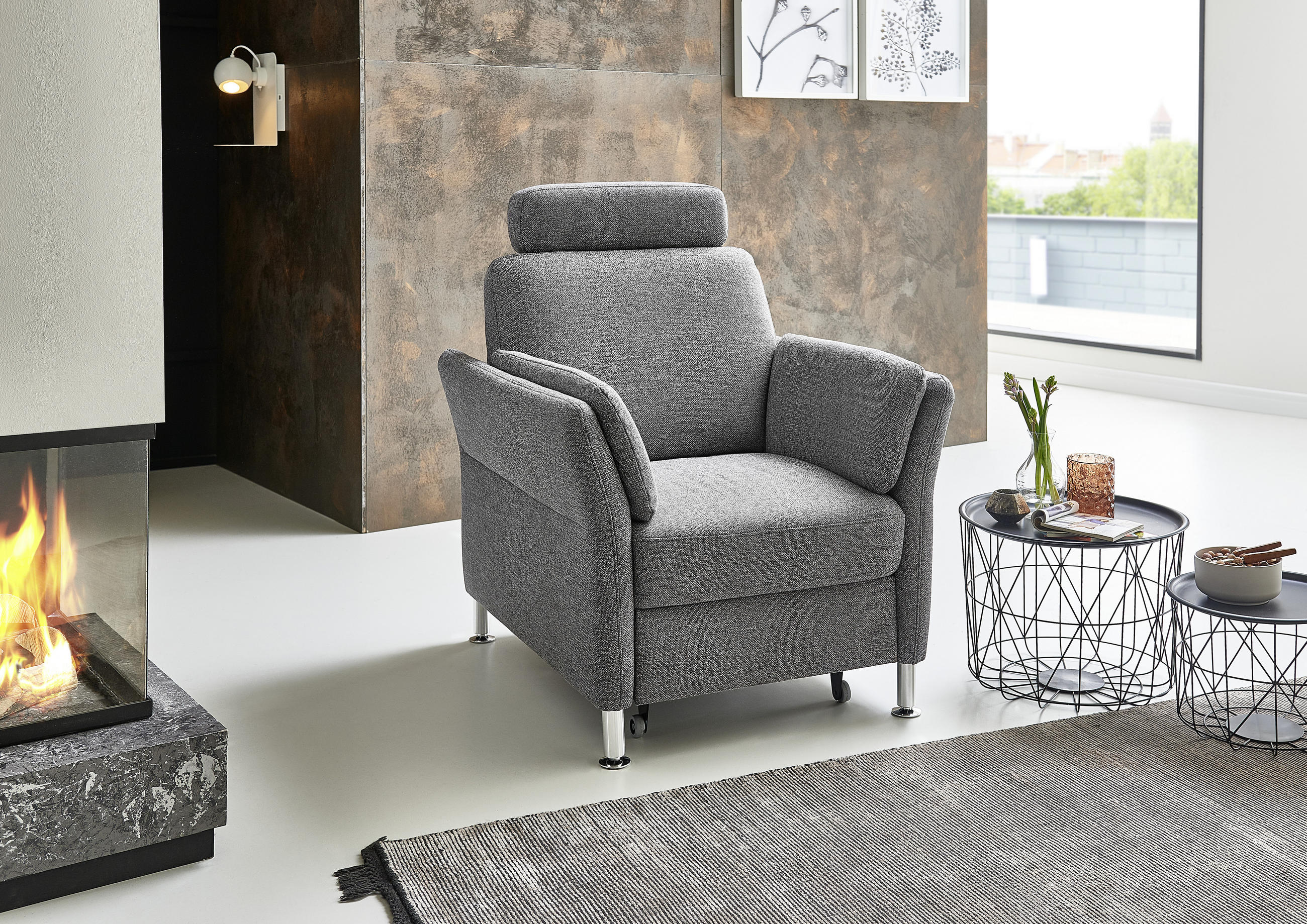 SESSEL in Flachgewebe Grau  - Chromfarben/Grau, KONVENTIONELL, Textil/Metall (86/87/93cm) - Beldomo System