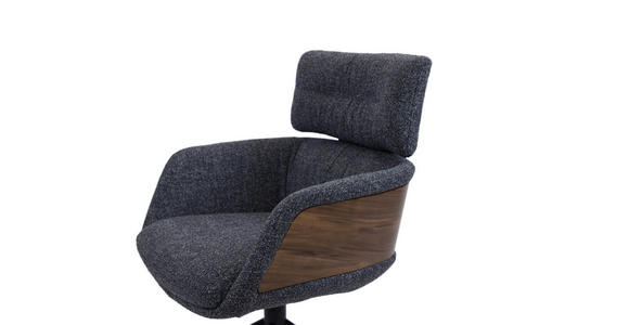 ARMLEHNSTUHL , Wippfunktion, Sitzfläche 360° drehbar, automatische Rückholfunktion , Webstoff  - Dunkelgrau/Walnussfarben, Design, Holz/Textil (62/92/66cm) - Dieter Knoll