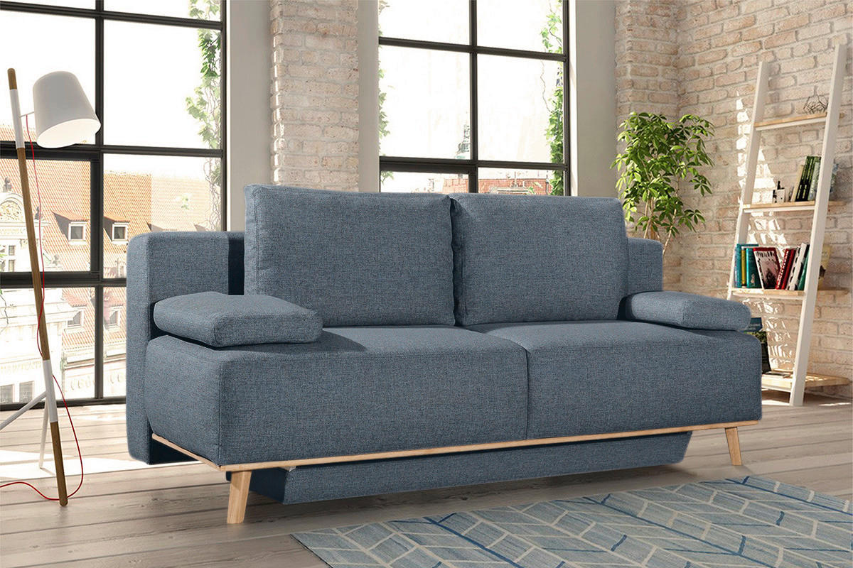 Thumbnail - Dieter Knoll Boxspringsofa Carla, Blau, Grau, Textil, Eiche, 2-Sitzer, Füllung: Schaumstoff, 203x97x107 cm, Stoffauswahl...