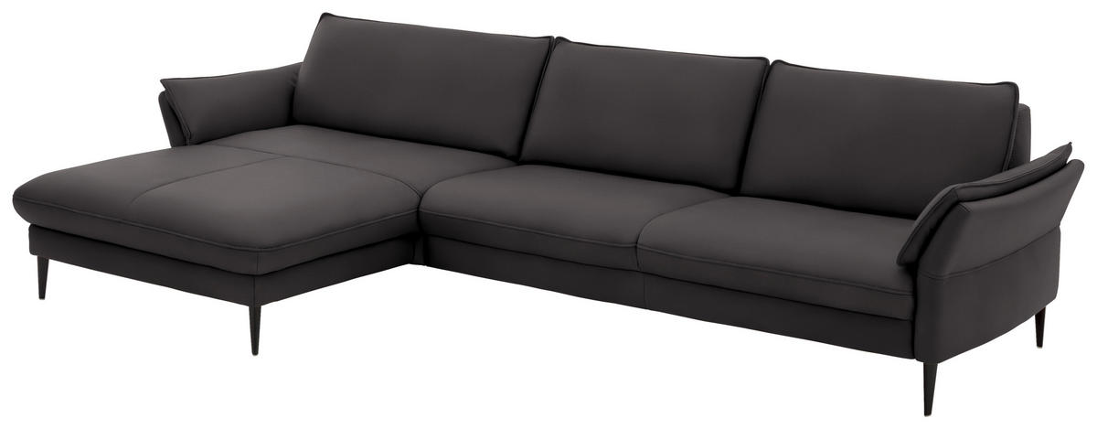 ECKSOFA in Echtleder Dunkelbraun  - Dunkelbraun/Schwarz, Design, Leder/Metall (172/334cm) - Hukla
