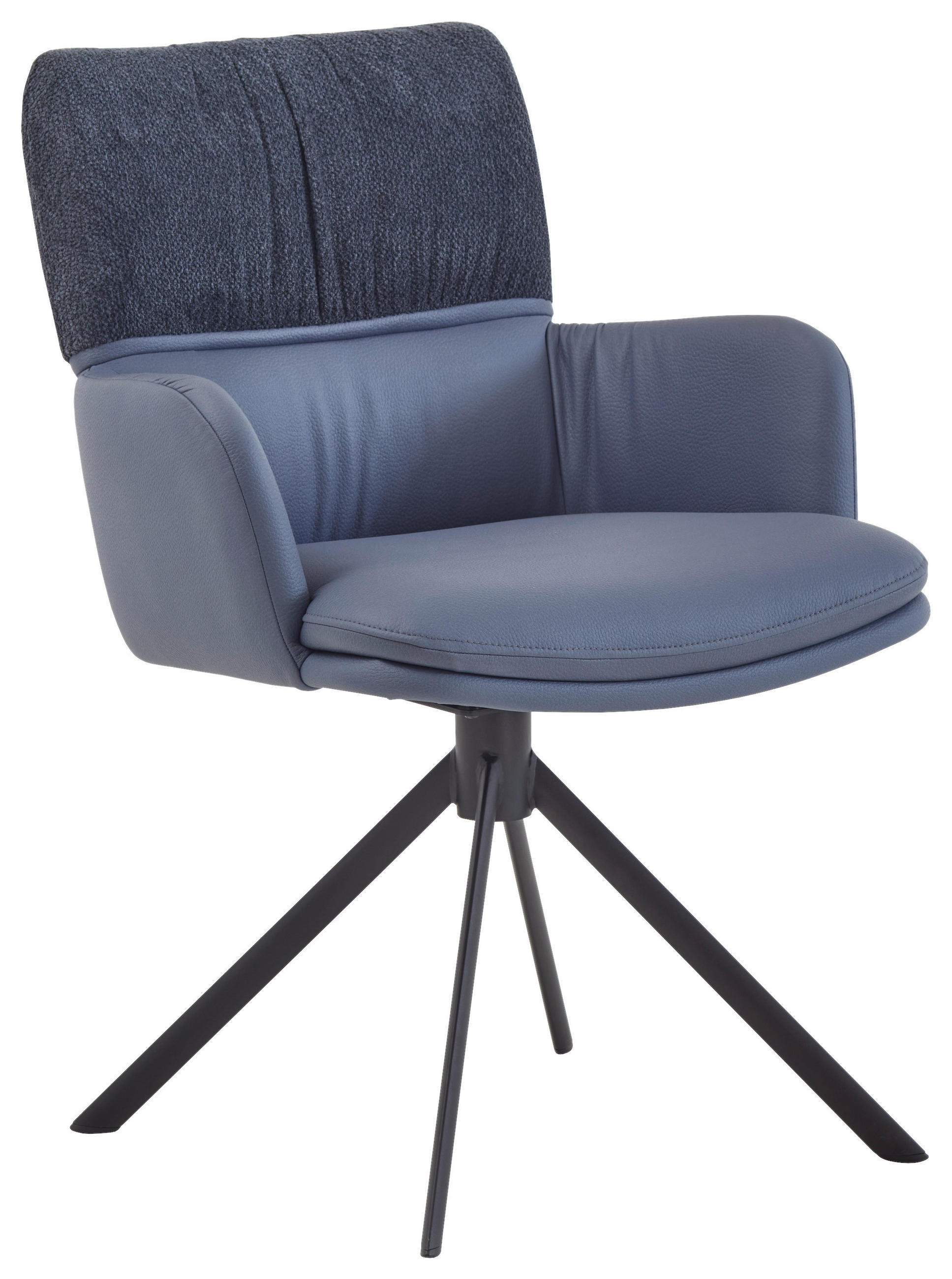 ARMLEHNSTUHL  Typenauswahl, Sitzfläche 360° drehbar, inklusive Armlehnen, Gestellauswahl, automatische Rückholfunktion Chenille, Mikrofaser  - Blau/Schwarz, Design, Textil/Metall (61/86/63cm) - Valdera