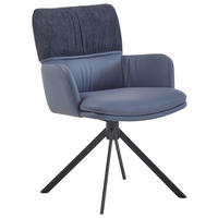 ARMLEHNSTUHL  Typenauswahl, Sitzfläche 360° drehbar, inklusive Armlehnen, Gestellauswahl, automatische Rückholfunktion Chenille, Mikrofaser  - Blau/Schwarz, Design, Textil/Metall (61/86/63cm) - Valdera