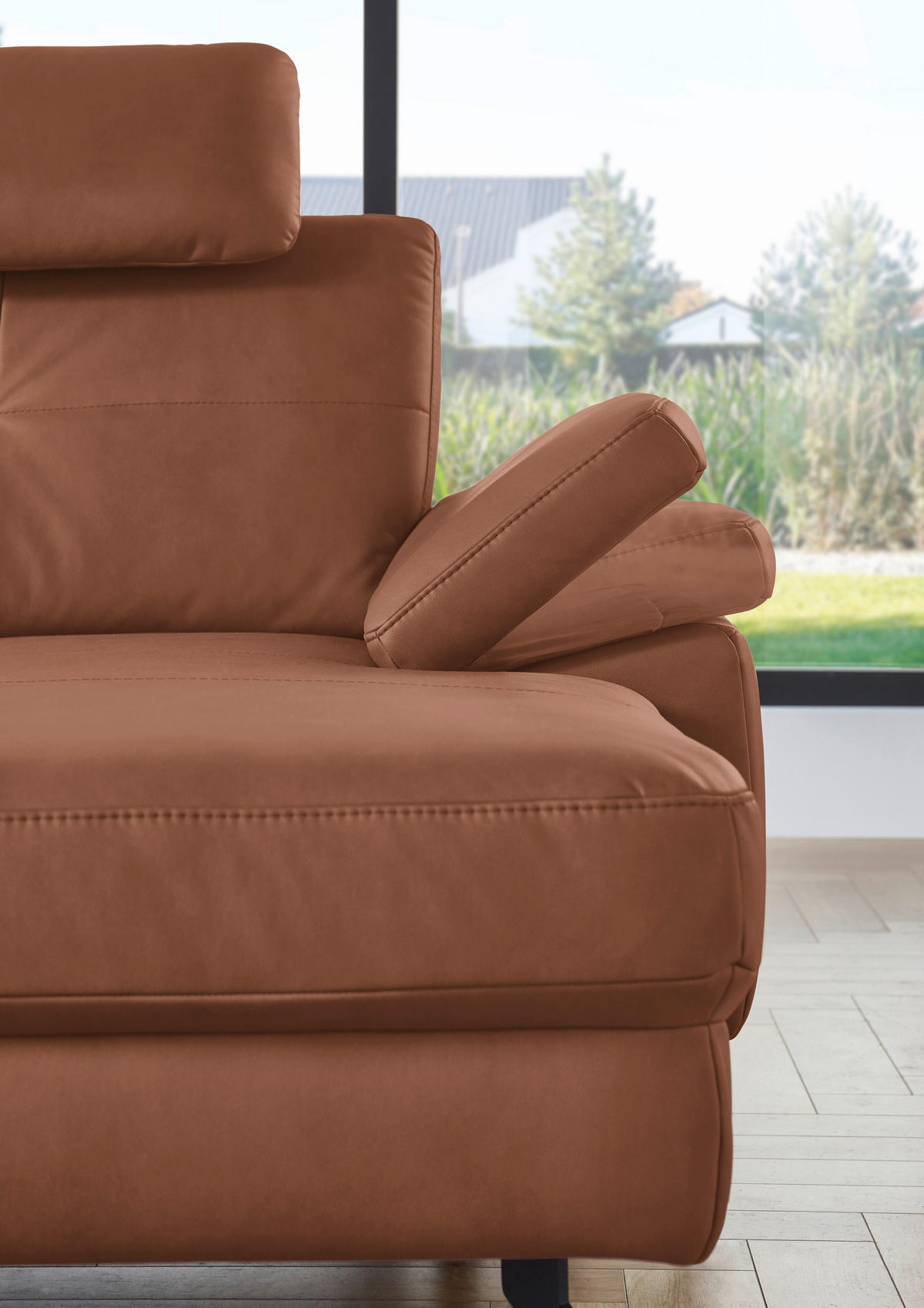 WOHNLANDSCHAFT in Lederlook, Mikrofaser Braun  - Schwarz/Braun, Design, Textil/Metall (220/345cm) - Beldomo System