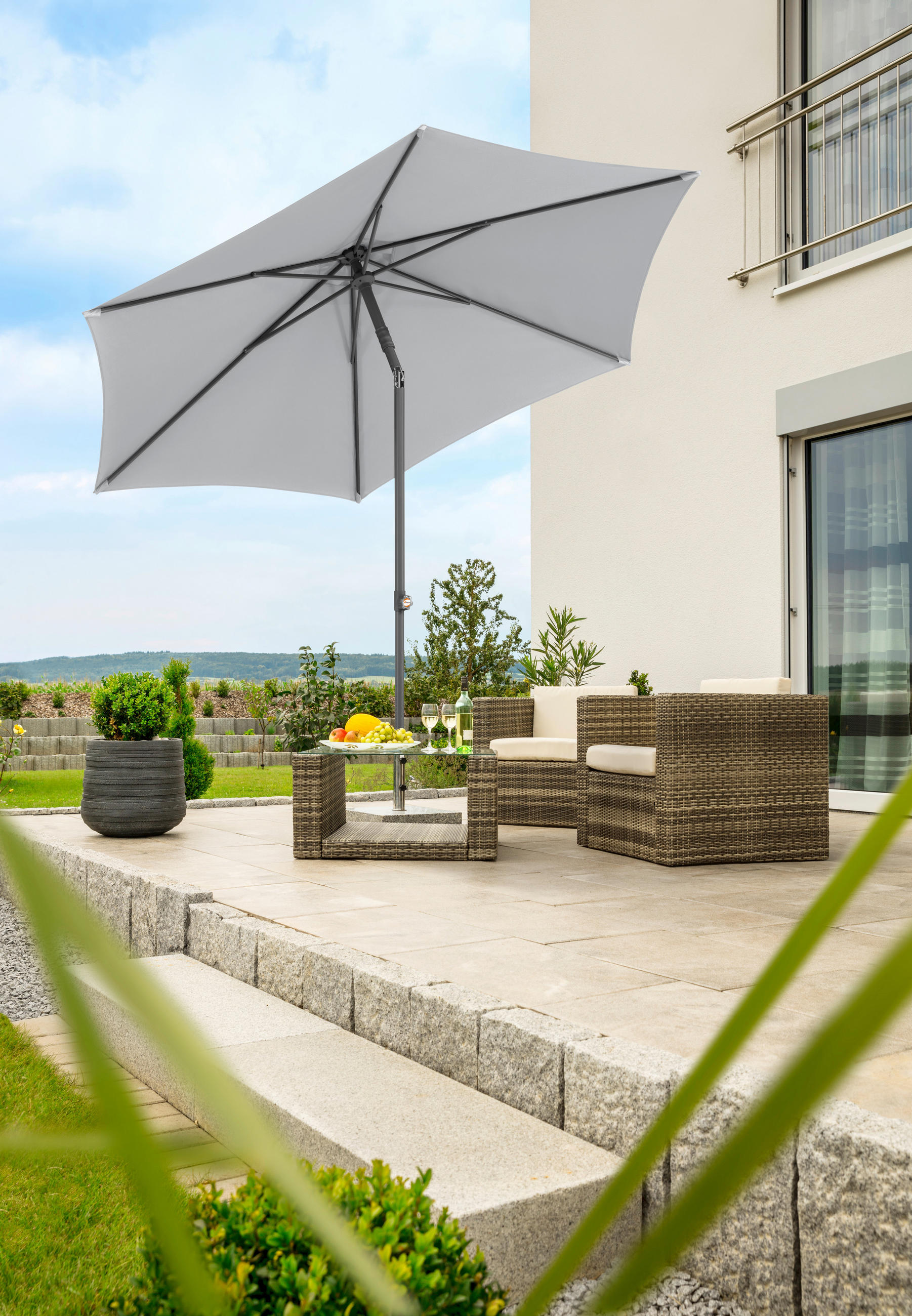 SONNENSCHIRM 270 cm Silberfarben  - Anthrazit/Silberfarben, Basics, Textil/Metall (270/270/246cm) - Schneider