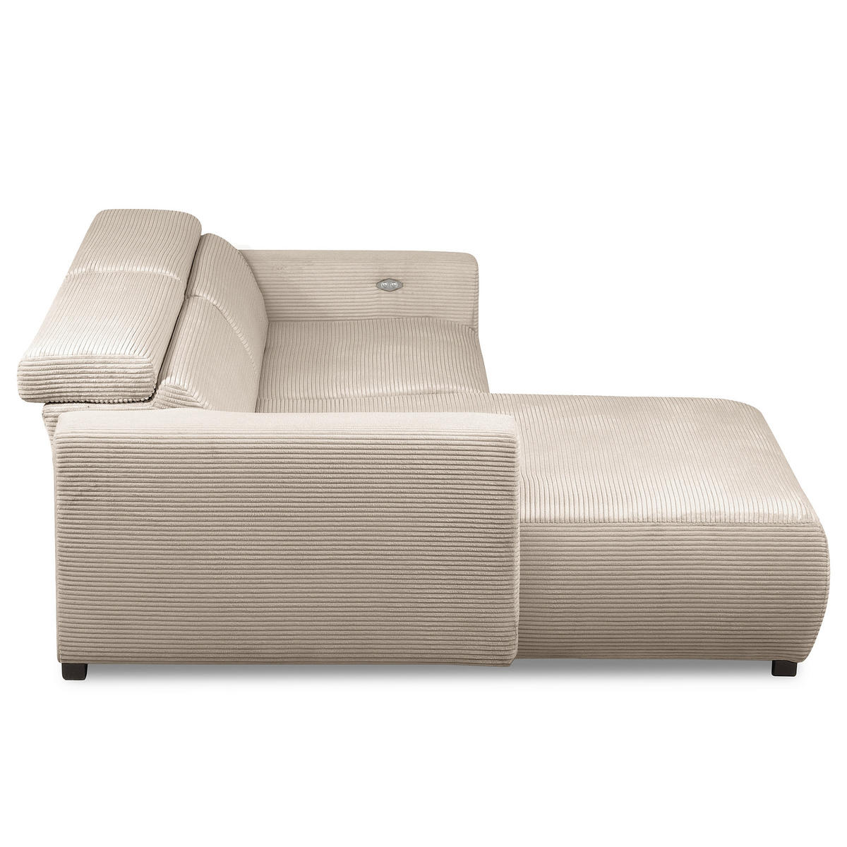 ECKSOFA RENO Hellgrau Cord Relaxfunktion, Kopfteilverstellung  - Hellgrau/Schwarz, Design, Kunststoff/Textil (184/248cm) - Livetastic