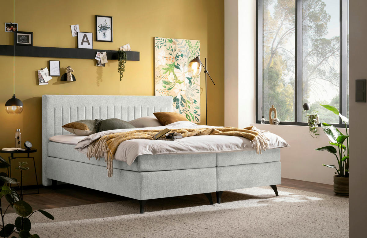 BOXSPRINGBETT 180/200 cm  in Graubraun  - Graubraun/Schwarz, Basics, Textil/Metall (180/200cm) - Boxxx