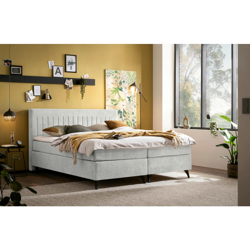 Thumbnail - Boxxx Boxspringbett, Graubraun, Textil, H3 + H4, Höhe ca. 17 cm, 180x200 cm, Stoffauswahl, Topper durchgehend, Matratze ...