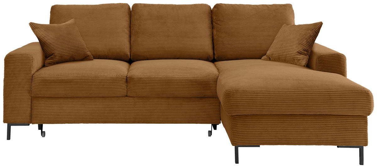ECKSCHLAFSOFA in Cord Goldfarben  - Goldfarben/Schwarz, KONVENTIONELL, Textil/Metall (237/143cm) - Livetastic