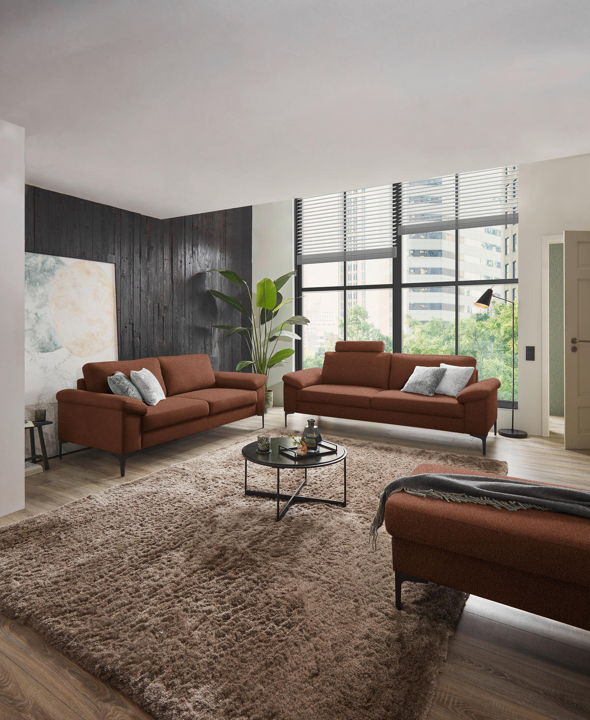 3-SITZER-SOFA in Flachgewebe Rostfarben  - Rostfarben/Schwarz, Design, Textil/Metall (226/89/97cm) - Pure Home Lifestyle