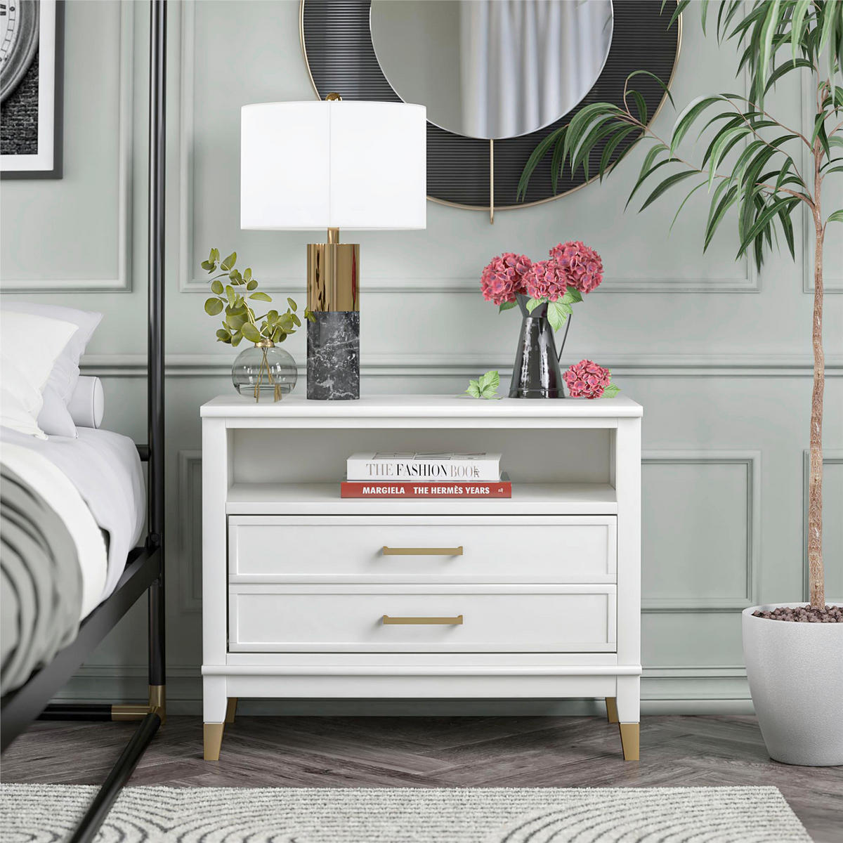 NACHTTISCH 74/60/39 cm  in Weiß  - Messingfarben/Weiß, Design, Holzwerkstoff/Metall (74/60/39cm) - MID.YOU