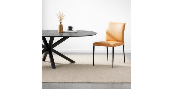 STUHL Echtleder Orange  - Schwarz/Orange, Design, Leder/Metall (46/87/58cm) - Johann Jakob