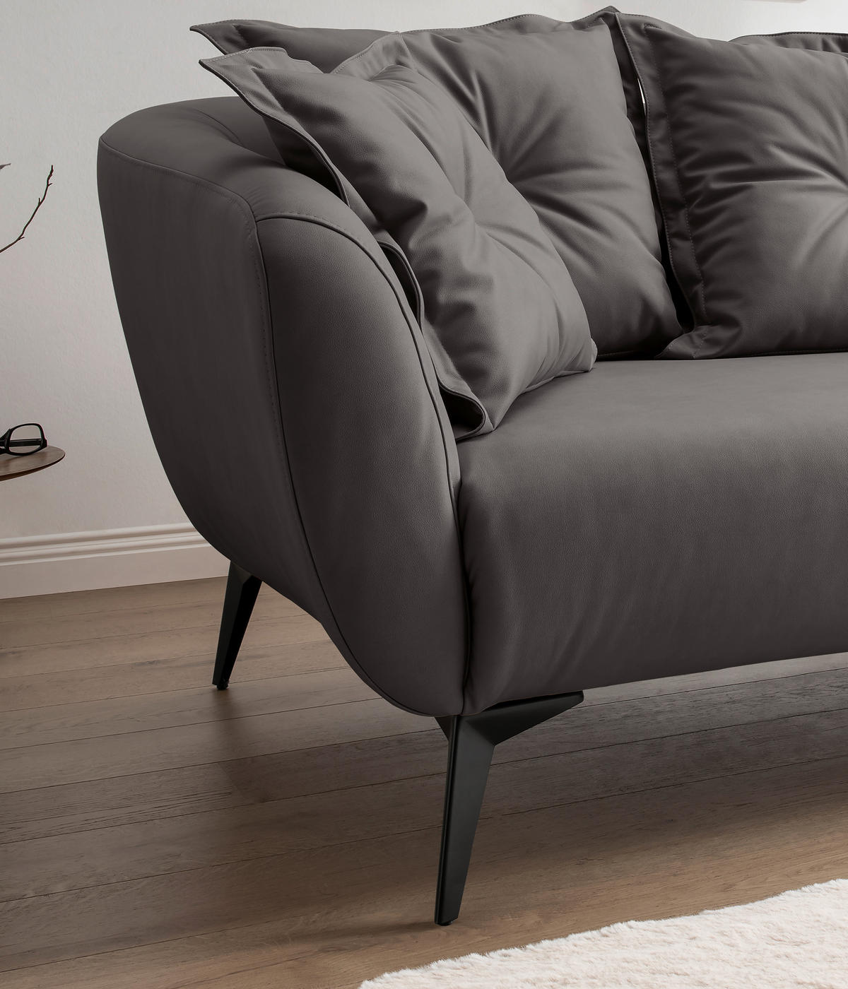 ECKSOFA in Lederlook Anthrazit  - Anthrazit/Schwarz, Modern, Textil/Metall (277/162cm) - Livetastic