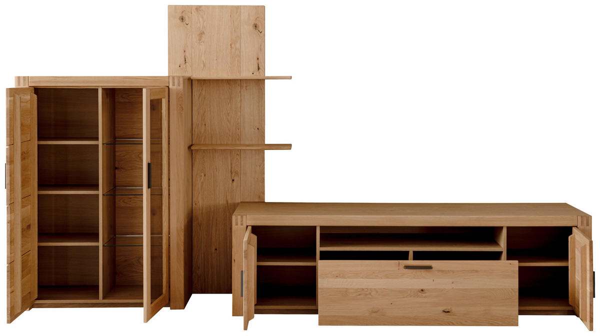WOHNWAND 3-teilig  in Eichefarben 332/184/50 cm  - Eichefarben/Anthrazit, Design, Glas/Holz (332/184/50cm) - Livetastic