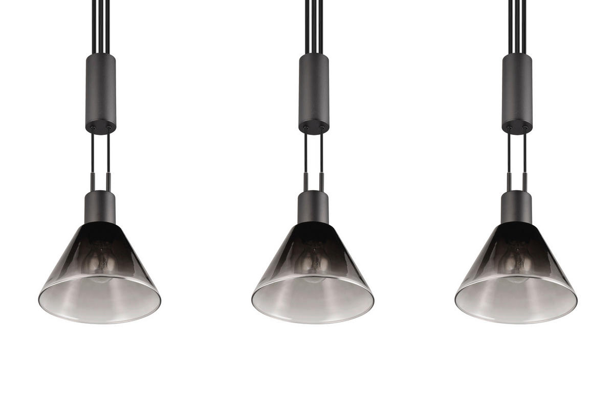 HÄNGLAMPA Stanley 95/19/160 cm  - grå/svart, Design, metall/glas (95/19/160cm) - Trio Leuchten
